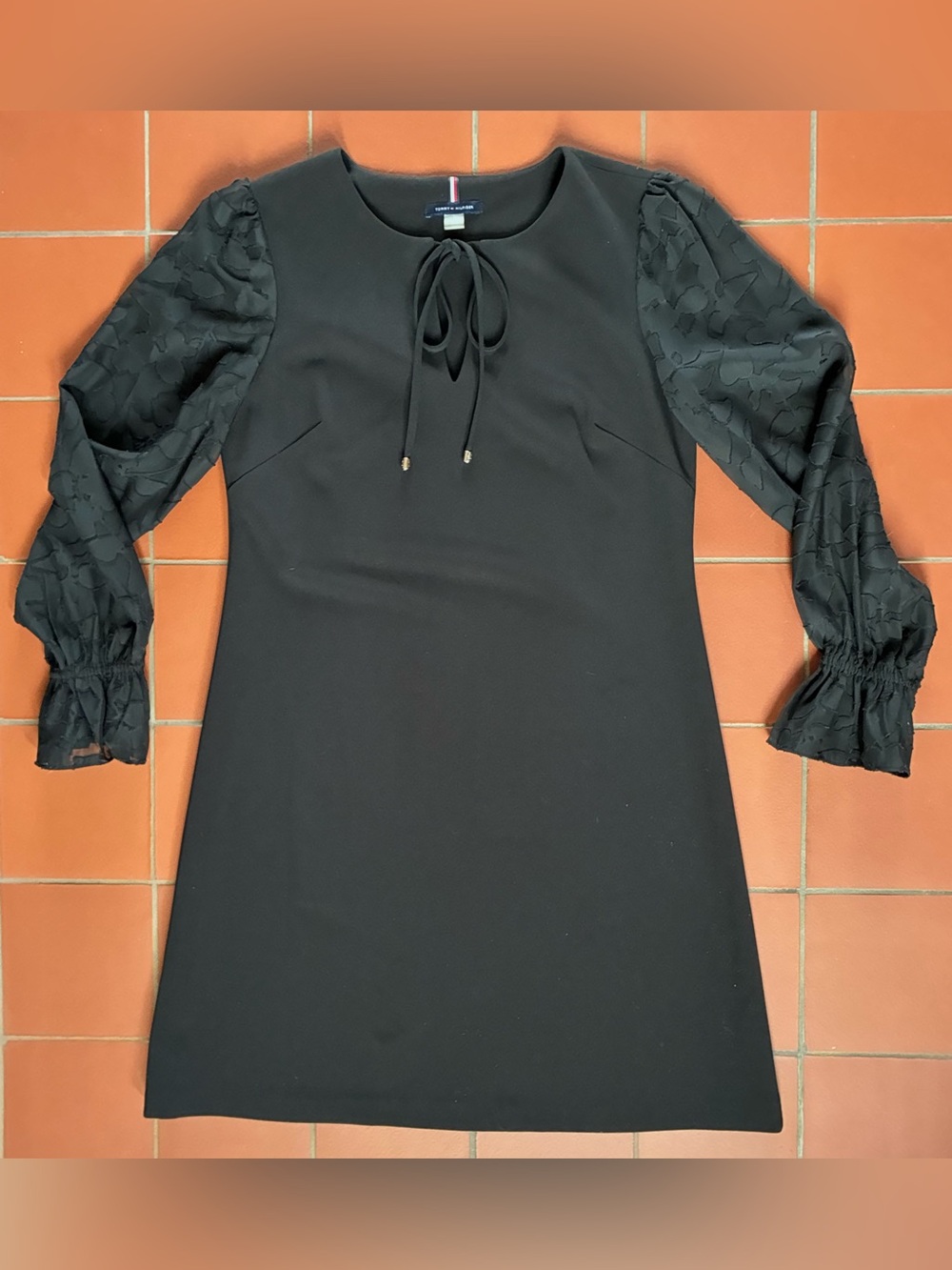 Tommy Hilfiger Black Mini Dress with Sheer Puff Sleeves